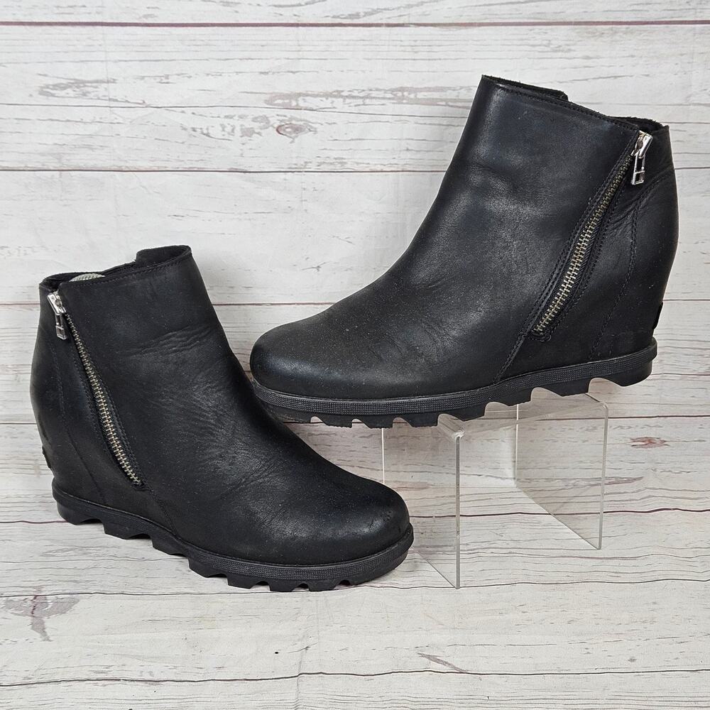 Sorel Joan Of Arcttic Wedge Ankle Boots Women’s Black US 10 Leather Zipper